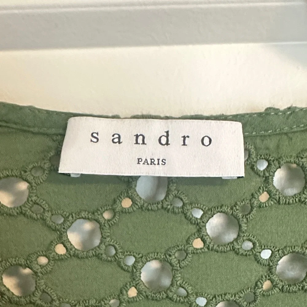 Sandro Olive Green Eyelet Midi Dress - Picture 2 of 7